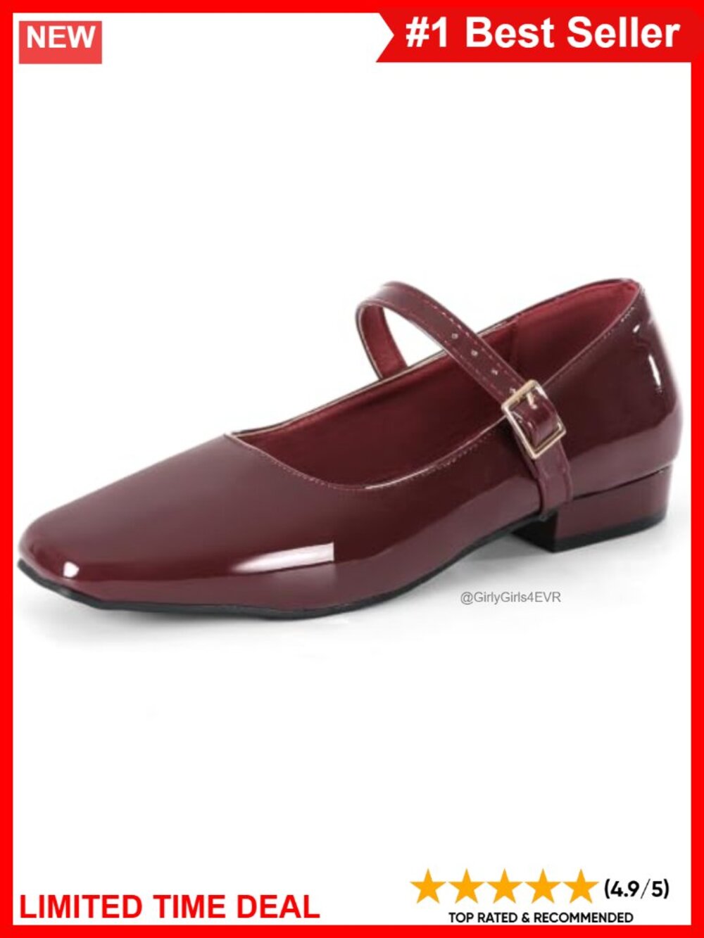 Square Toe Mary Jane Flats Faux Leather Buckle Strap Dress Shoes